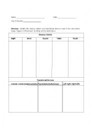 English Worksheet: Worksheet for Sensory details