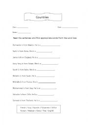 English Worksheet: countries and people