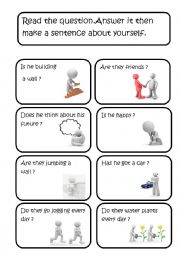English Worksheet: speaking cards(present simple or present continuous)