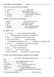 English Worksheet: Present Simple and Present Continuous Test