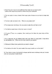 English Worksheet: Personality Test