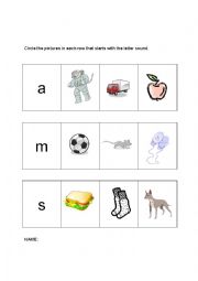 English Worksheet: Beginning Sound letter M, S, and A