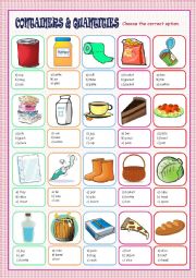 English Worksheet: Containers and Quantities Multiple Choice