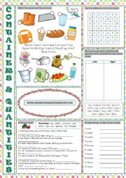 English Worksheet: Containers and Quantities Vocabulary Exercises