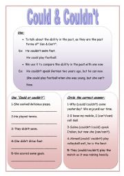 English Worksheet: Could & couldnt