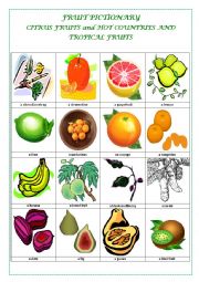 English Worksheet: FRUIT PICTIONARY (part 2 CITRUS FRUITS AND TROPICAL & HOT COUNTRIES FRUITS) )