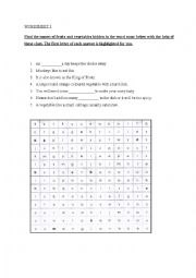 English Worksheet: Crosswords on Fruits and Vegetables