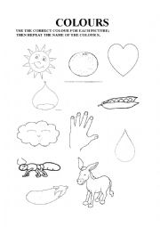 English Worksheet: COLOUR THE PICTURES, THEN REPEAT THE COLOURS NAMES