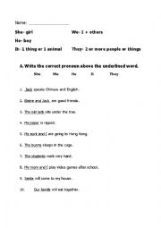 English Worksheet: Pronoun practice