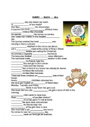 English Worksheet: every, each, all