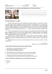 English Worksheet: Test about the mobile phones