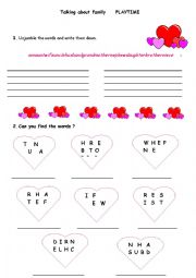 English Worksheet: Talking about family  playtime