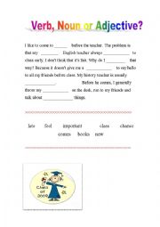 English Worksheet: verb - noun - adbective