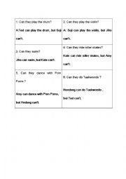 English Worksheet: Can they play the drum?
