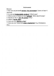 English Worksheet: environment speaking