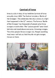 English Worksheet: Festivals I - Carnival of Ivrea