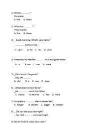 English Worksheet: Placement for kids