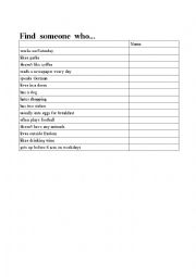 English Worksheet: Find somebody who can...