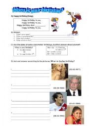 English Worksheet: When is your birthday