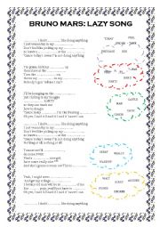 English Worksheet: lazy song, by bruno mars
