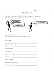 English Worksheet: Where Can I . . . ?