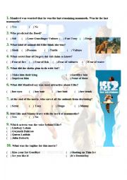 English Worksheet: Worksheet on the Movie - Ice Age 2 - The Meltdown ( WITH ANSWERS)
