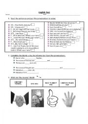 English Worksheet: Test on an introductory conversation