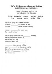 English Worksheet: Summer Holiday ESL Song