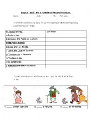 English Worksheet: Personal Pronouns Test