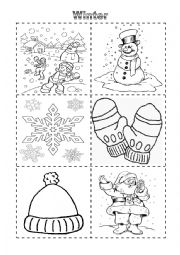 Winter Vocabulary Cut and Color - ESL worksheet by cbenglish