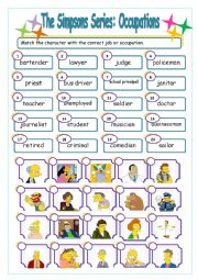 English Worksheet: The Simpsons Series: Occupations Match 1