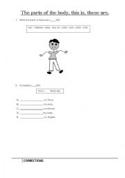 English Worksheet: PARTS OF THE BODY, THERE IS, THERE ARE