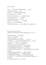 English Worksheet: Articles AND Preposition