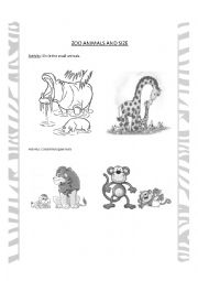English Worksheet: zoo animals and size