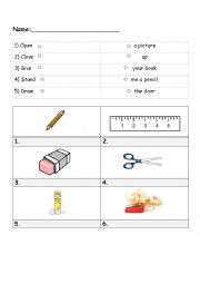 English Worksheet: Classroom Actions, Items, This, That