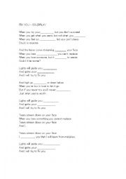 Fix you lyrics worksheet