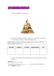 English Worksheet: Being healthy- test