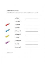 English Worksheet: Colours Worksheet