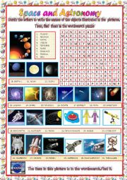space and astronomy: wordsearch puzzle