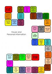 Board game, Personal Information and house. Useful for Trinity exam, grades 2 and 3