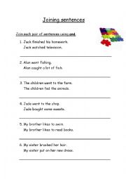 English Worksheet: Joining words using and;