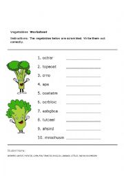 English Worksheet: Vegetables Worksheet