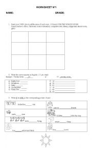 English Worksheet: worksheet classroom objects and verb to be 
