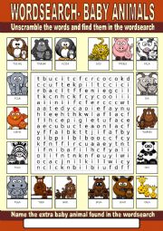 Baby Animals Wordsearch