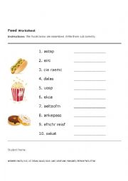 English Worksheet: Food Worksheet
