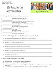 English Worksheet: Friends - The one with Ross Sandwich