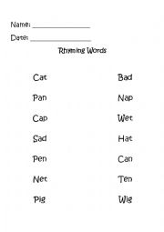 English Worksheet: Rhyming Words