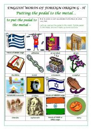 ENGLISH WORDS OF FOREIGN ORIGIN G - H  (GREEK, HAWAIIAN, HEBREW and HINDI or URDU) - a pictionary