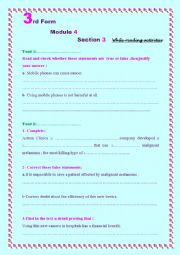 English Worksheet: 3rd Form-Module 4- section 2-