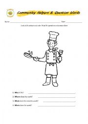 English Worksheet: Community Helpers & Question Words Part 2